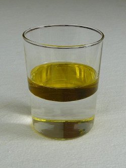Water floating on oil - density and buoyancy of fish
